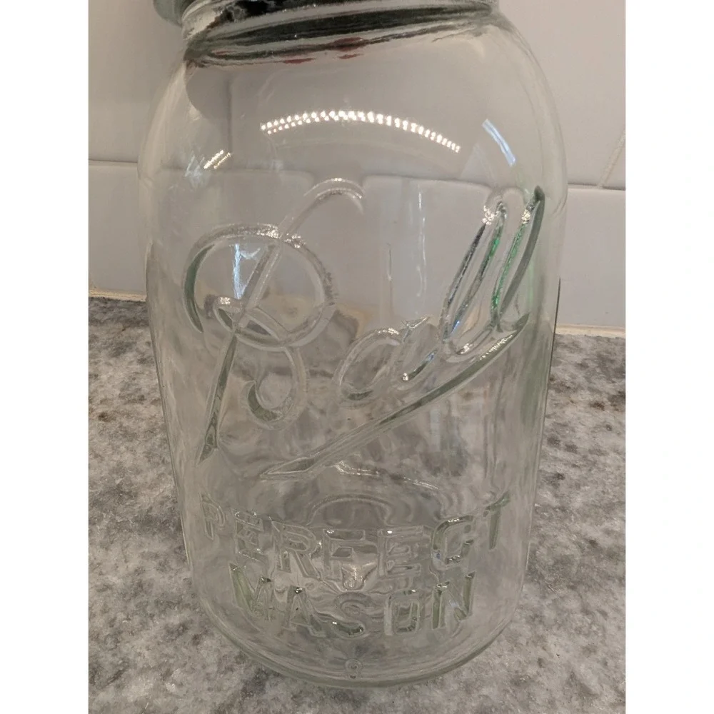 Vintage Ball Perfect Mason Clear Quart Canning Jar With Zinc‎ Lid